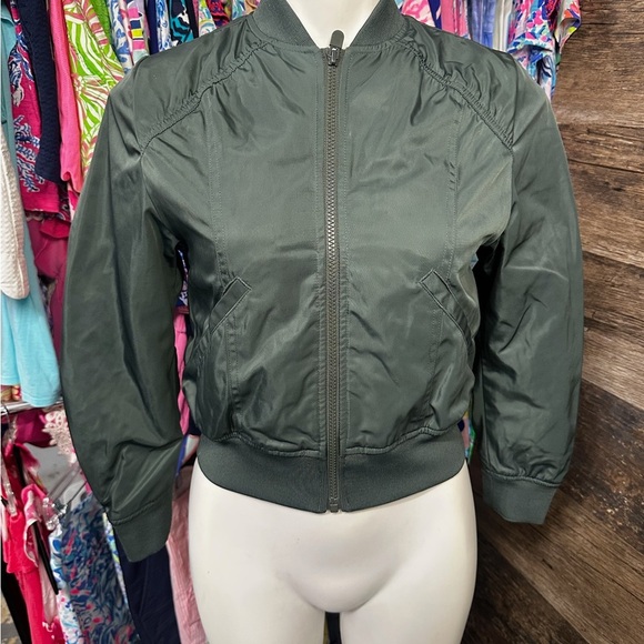 Zella Girl Olive Green Bomber Jacket with Elastic Waistband - Picture 1 of 9
